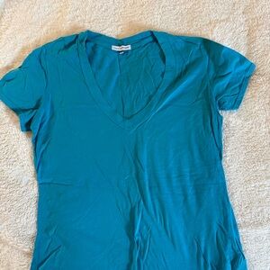 James Perse Teal V-Neck Short Sleeve Top